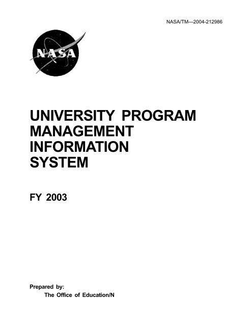 University Programs Management Information System FY  - NASA