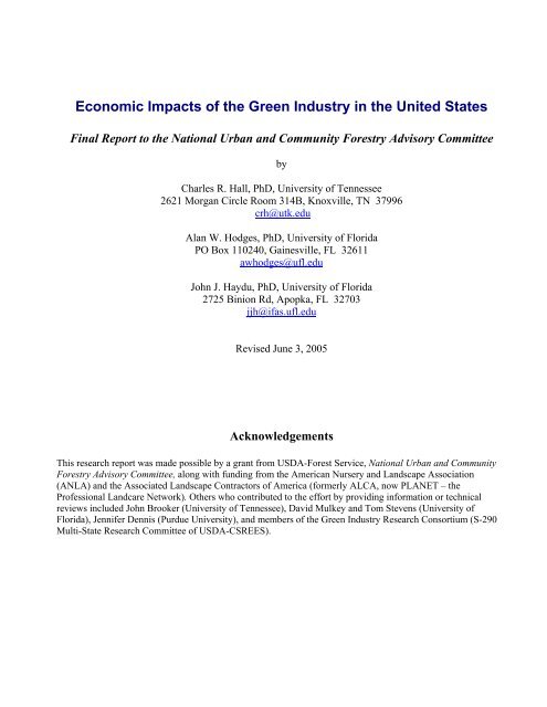 Economic Impacts of the Green Industry in the - Urban Forest ...