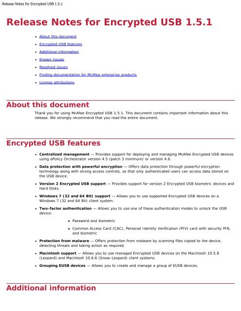 Encrypted USB 1.5.1 Release Notes - Errors - McAfee
