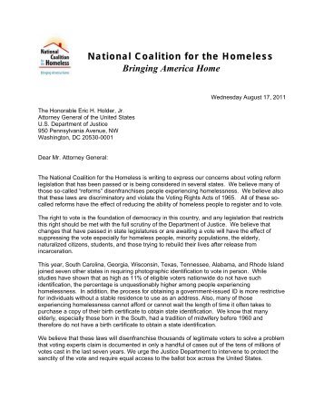 letter - National Coalition for the Homeless