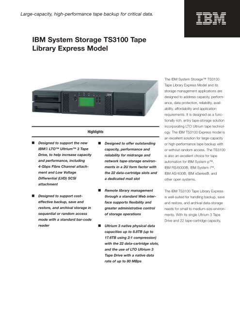 IBM System Storage TS3100 Tape Library Express Model