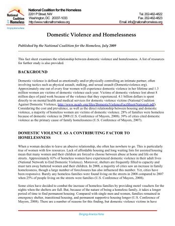Domestic Violence and Homelessness - National Coalition for the ...