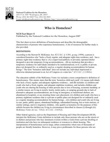 Who is Homeless? Fact Sheet #3 - National Coalition for the Homeless