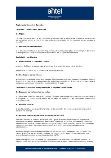 Reglamento General de Servicios CapÃ­tulo I - Disposiciones ... - Antel