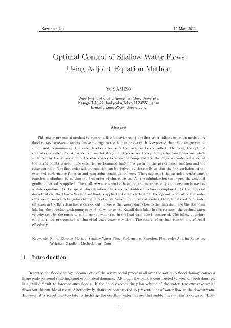 Optimal Control of Shallow Water Flows Using Adjoint Equation ...