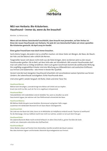 NEU von Herbaria: Bio-Kräutertees. Hausfreund – immer da, wenn ...