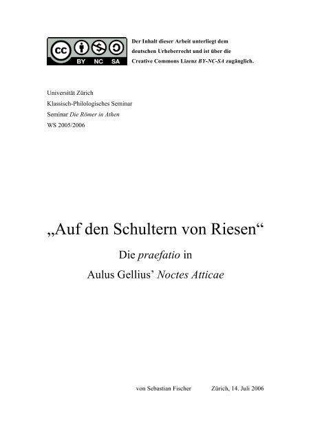 Die praefatio in Aulus Gellius' Noctes Atticae - Sebastian Fischer
