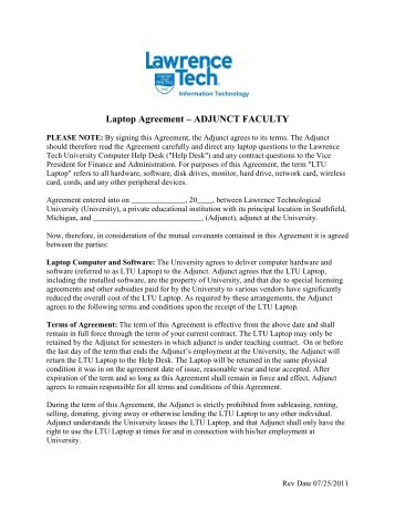 Adjunct faculty laptop agreement - Lawrence Technological University