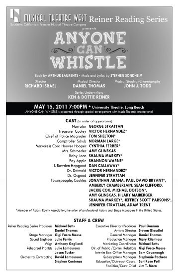 ANYONE CAN WHISTLE show program - Musical Theatre West