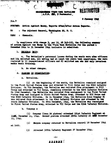 After Action Report 774th Tank Battalion, December 1944