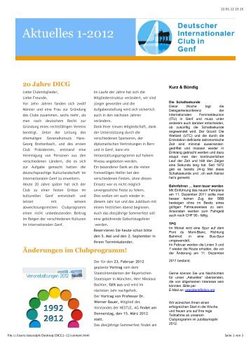Ausgabe 01/2012 [pdf, 192 - Deutscher Internationaler Club in Genf ...