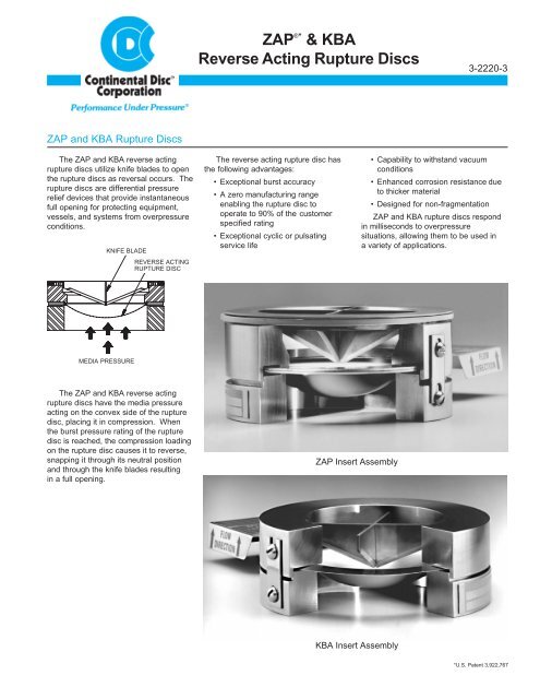 ZAP(R) & KBA Reverse Acting Rupture Discs