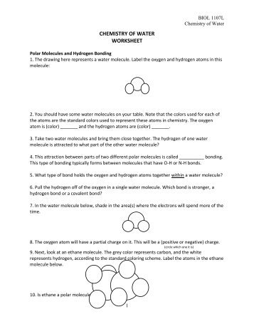 CHEMISTRY OF WATER WORKSHEET