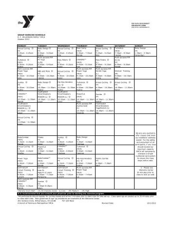 GROUP EXERCISE SCHEDULE R. F. WILKINSON FAMILY YMCA ...