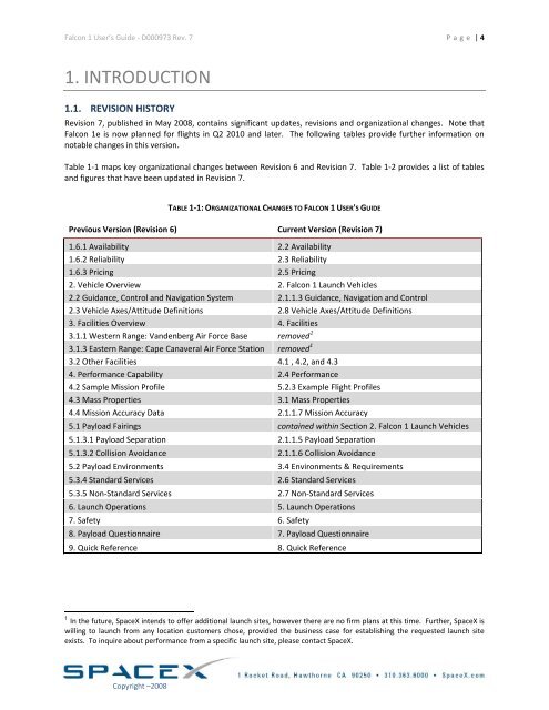 Falcon 1 User's Guide - Rev 7 - FOIA and eLibrary website! - Nasa