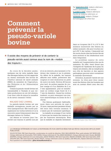 Comment prévenir la pseudo-variole bovine - Fédération des ...