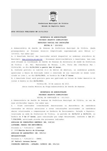 Atos Oficiais publicados em 19/01/2013 - Prefeitura de VitÃ³ria