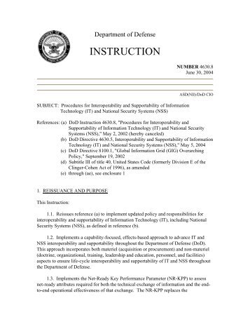 DoD Instruction 4630.08 - Defense Technical Information Center
