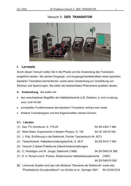 Versuch 3: DER TRANSISTOR