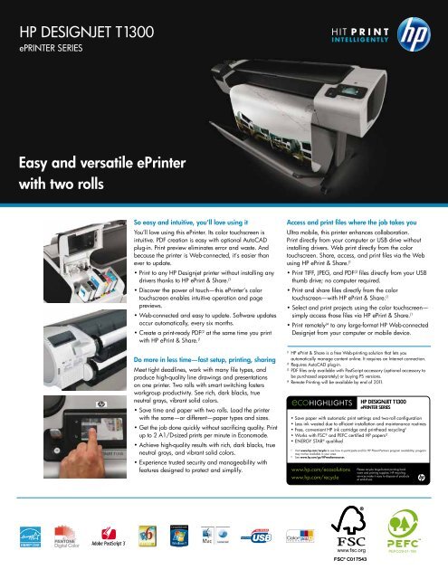 HP DESIGNJET T1300 Easy and versatile  - Hewlett Packard