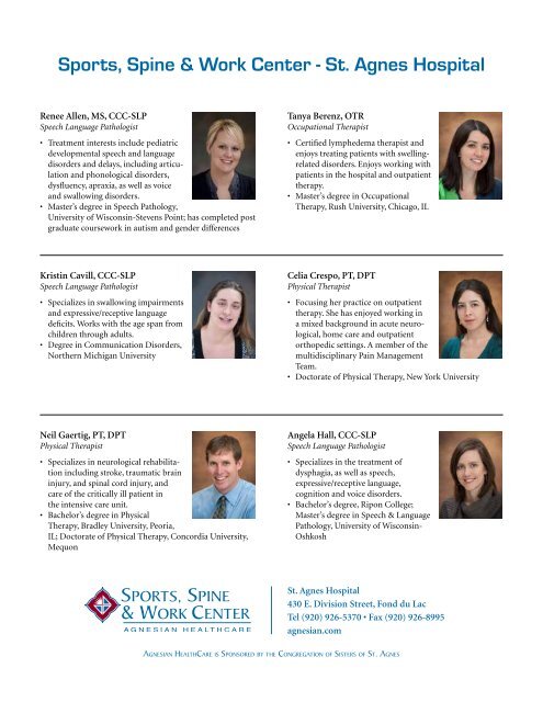 Sports Spine Work Center St Agnes Hospital Agnesian