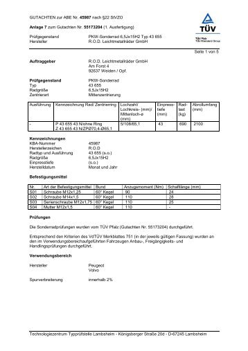 GUTACHTEN zur ABE Nr.  45987 nach §22 StVZO ... - ecanto.de