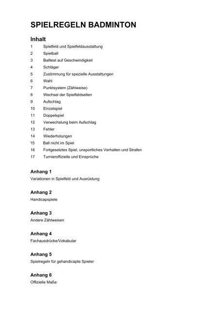 Spielregeln Badminton