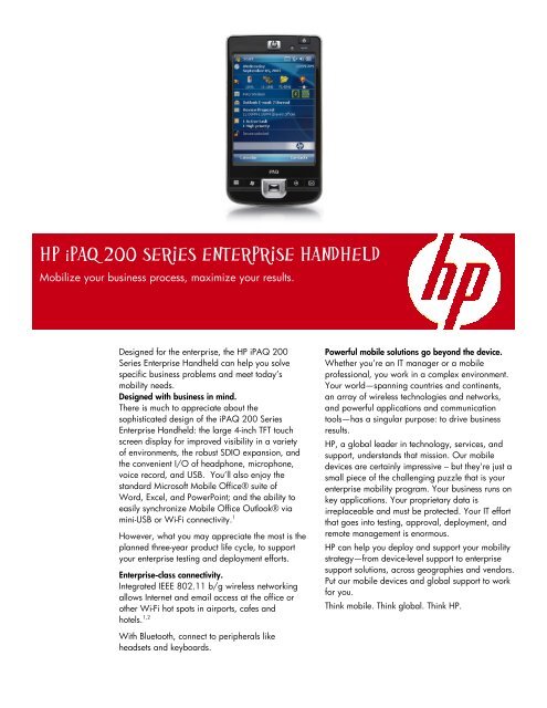 HP iPAQ 200 Series Enterprise Handheld - Hewlett Packard
