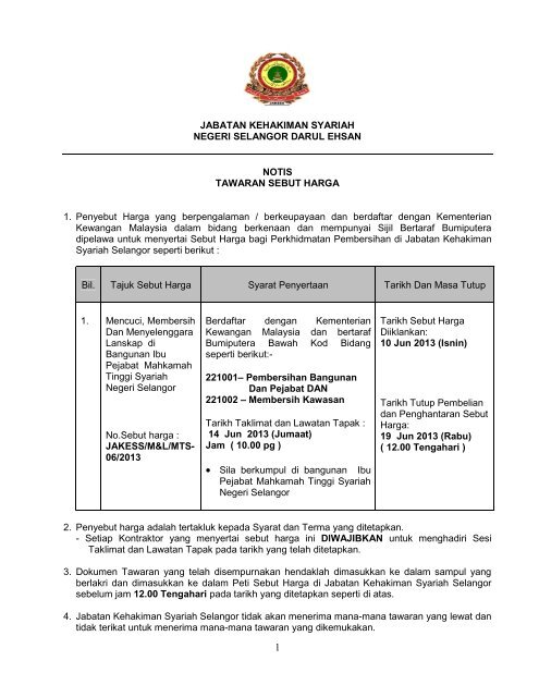 Fail Spesifikasi - Sistem Tender Dokumen dan Sebutharga - Selangor