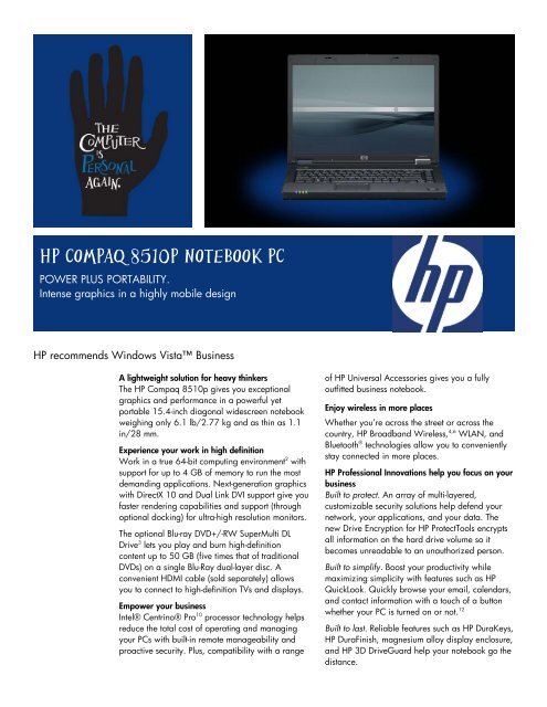 HP Compaq 8510p Notebook PC Data Sheet - Hewlett Packard