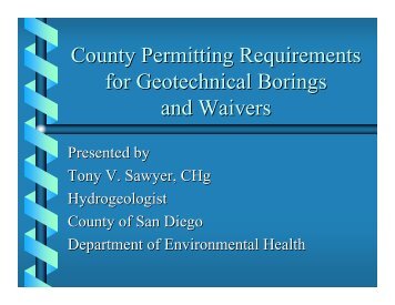 County Permitting Requirements for Geotechnical Borings and ...