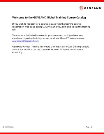 Welcome to the GENBAND Global Training Course Catalog