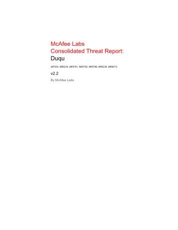 McAfee Labs Consolidated Threat Report: Duqu