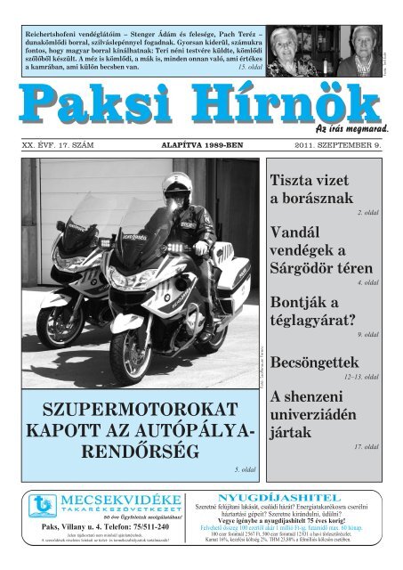 szupermotorokat kapott az autÃ³pÃ¡lya- rendÅ'rsÃ©g - Paksi HÃrnÃ¶k