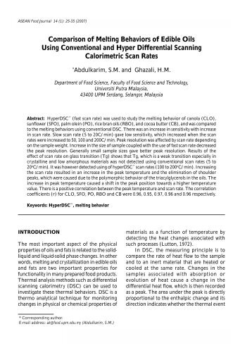 Comparison of Melting Behaviors of Edible Oils Using Conventional ...