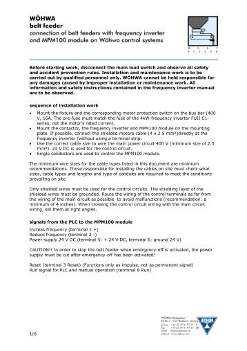 connection of belt feeders with frequency inverter and MPM100 ...