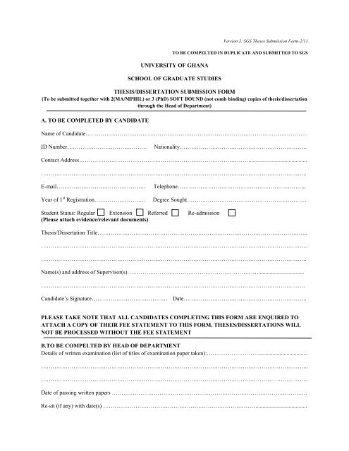 application form for dissertation submission