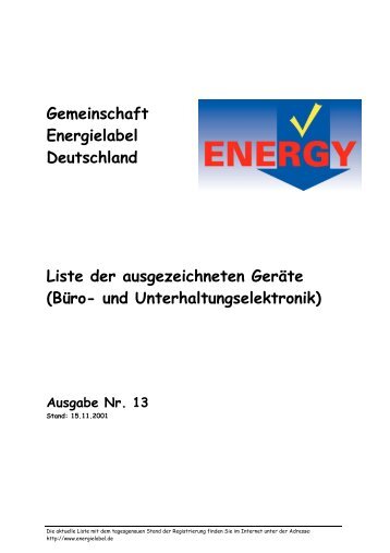 Gemeinschaft Energielabel Deutschland Liste der ausgezeichneten ...
