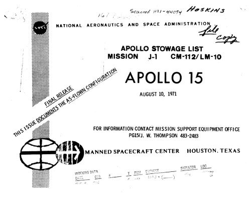 Apollo Stowage List