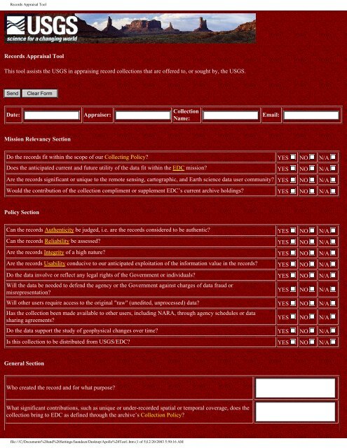 Records Appraisal Tool - Erpanet