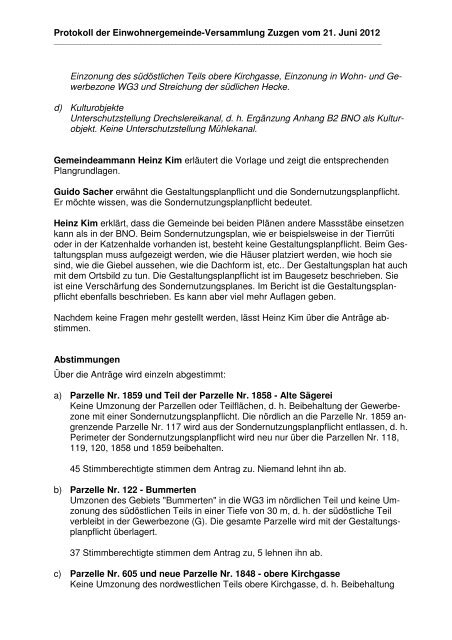 Protokoll der Einwohnergemeinde-Versammlung Zuzgen