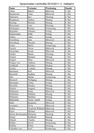 Lehrersprechzeiten 10-11 2. Halbjahr - Gymnasium Laurentianum ...