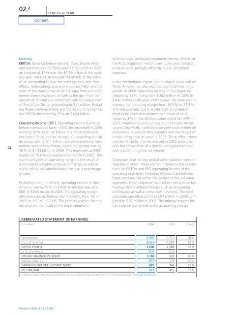 Operations and Business Environment - Fresenius Medical Care