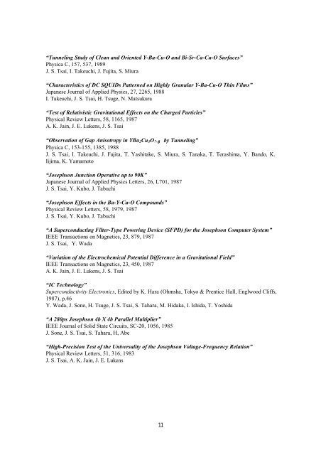 PUBLICATIONS and TALKS of J.S. Tsai - Nec