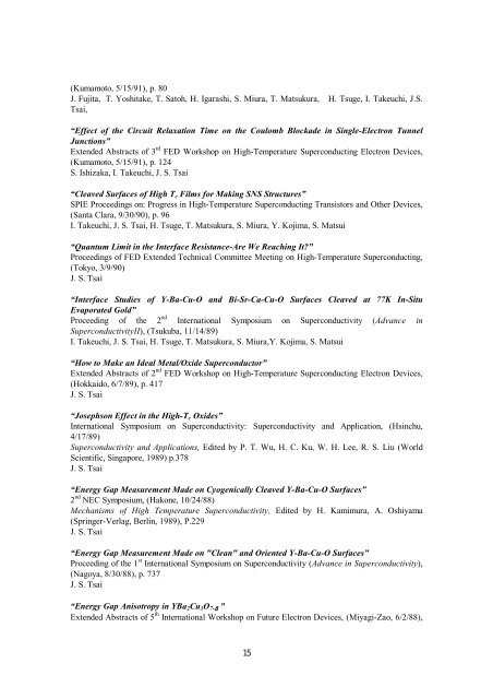 PUBLICATIONS and TALKS of J.S. Tsai - Nec