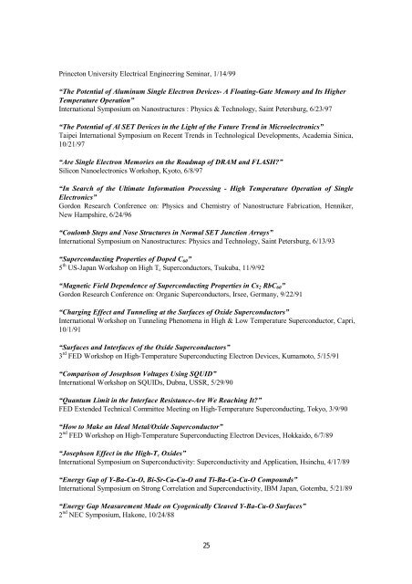 PUBLICATIONS and TALKS of J.S. Tsai - Nec