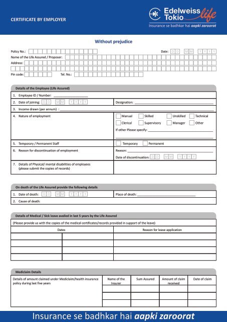 Download Form - Edelweiss Tokio Life Insurance