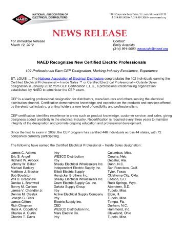 NAED Recognizes New Certified Electric Professionals - National ...