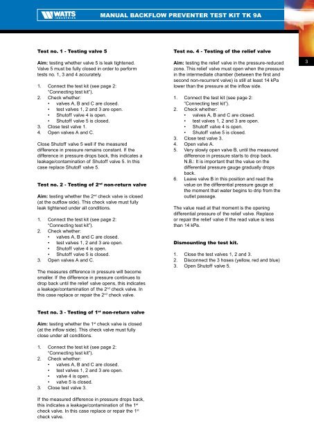 Manual Backflow Preventer Test Kit TK 9A - Watts waterbeveiliging