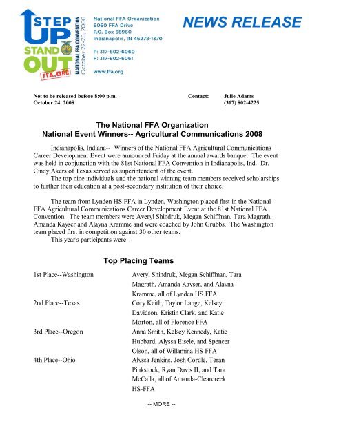 The National Ffa Organization National Event Winners